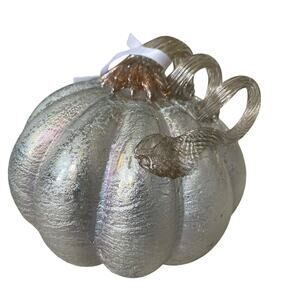 MIKASA Hand Blown Art Glass Pumpkin Metallic Silver Designer Fall Decor New